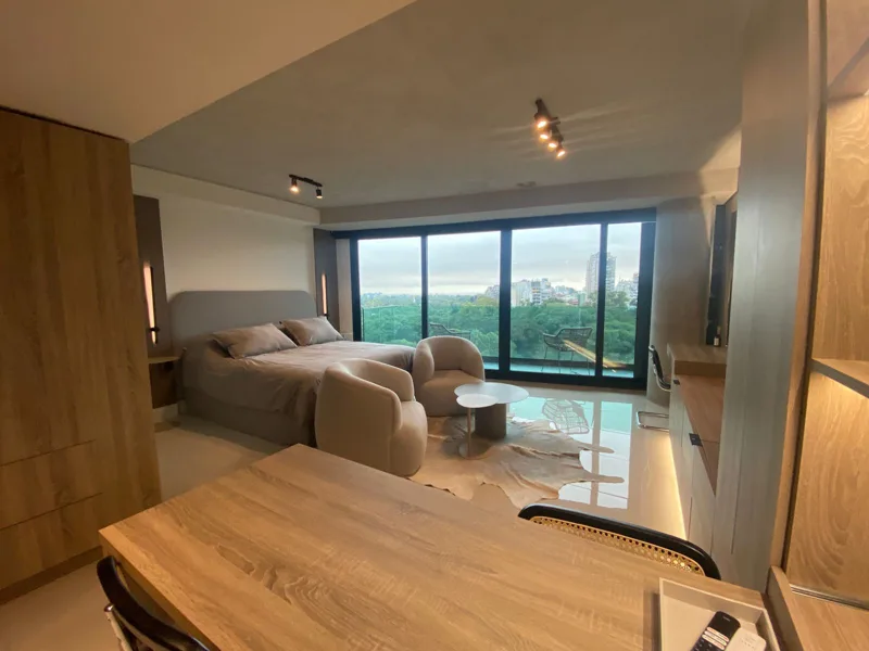 Luxury interior looking from the kitchen towards the windows